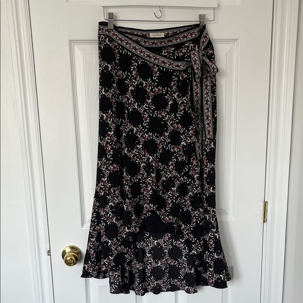 SUMMER SALE - Max Studio Black Floral High Low Skirt